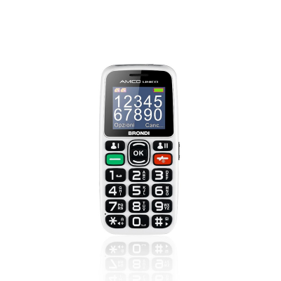 BRONDI AMICO UNICO WHITE TELEFONO CELLULARE SENIOR 1,8  2SIM SOS CONTROLLO REMOTOWHITE