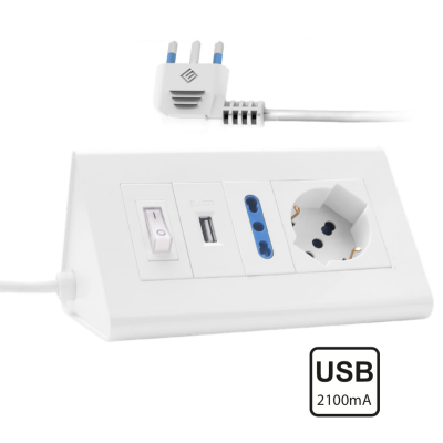 NOVALINE MULTIPRESA DA TAVOLO CON INTERRUTTORE, PRESA SHUCKO, BIPASSO, USB 5V 2,1A