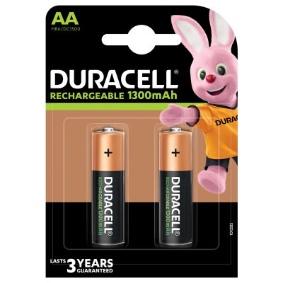 DURACELL 2 PILE AA RICARICABILI STILO 1300MAH, HR06, 3 ANNI  DU69