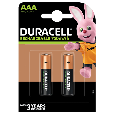 DURACELL 2 PILE AAA RICARICABILI MINISTILO 750 MAH, HR03, 3 ANNI  DU70