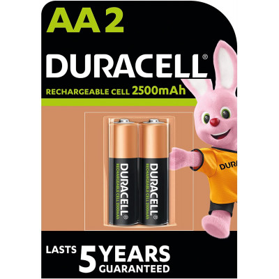 DURACELL 2 PILE AA RICARICABILI STILO, B2, 2500 MAH, 5 ANNI  DU74