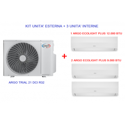 ARGOCLIMA KIT UNITA' ESTERNA TRIAL 21 DCI R32 + UNITA' INTERNA ECOLIGHT 12.000 BTU + 2xUNITA' INTERNE ECOLIGHT 9.000 BTU