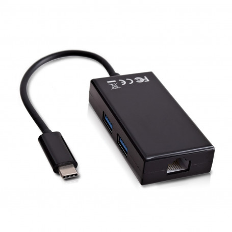 V7  V7UCRJ45-HUB-BLK-1E ADATTATORE USB-C TO 1 ETHERNET 2 HUB 2 PORTE USB3.0 NERO