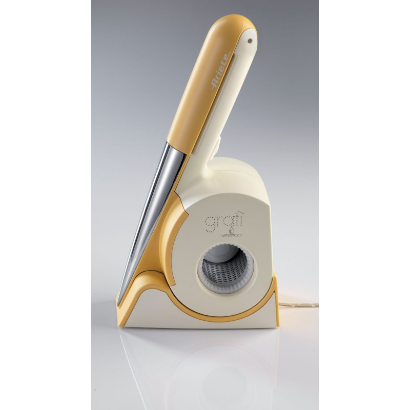 Bianco/Giallo Grattugia elettrica ricaricabile senza filo lavabile sotto acqua corrente frutta secca Ariete 457 Gratì Waterproof cioccolata 2 rulli inox pane ideale per formaggio 