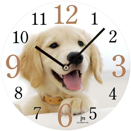 LOWELL 14846 OROLOGIO PARETE VETRO TONDO 33CM CANE