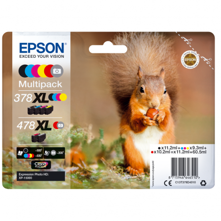 Epson C13T379D4020 MULTIPACK CARTUCCE 478XL BK C M Y R GR per XP-15000  SCOIATTOLO 
