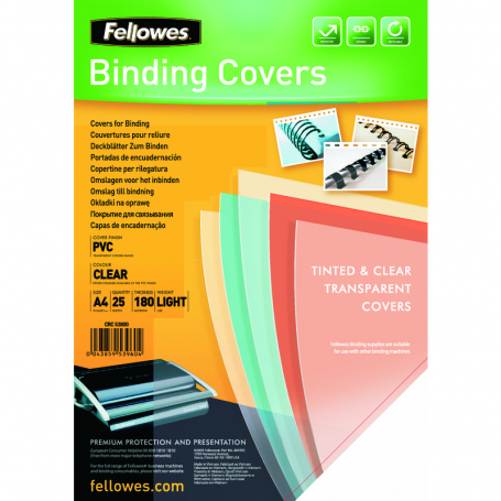 FELLOWES 5380001 COPERTINE CLEAR PVC TRASPARENTE 18/100 25 PEZZI