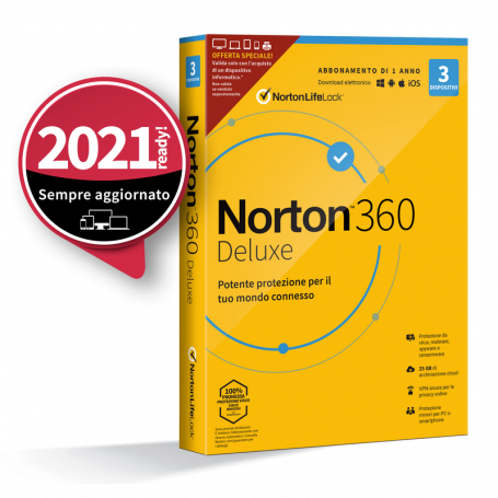 NORTON 360 Deluxe 2020 - 3 Dispositivi 12 Mesi 25GB - Attach , senza abbonam.